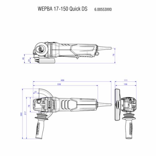 اطلاعات و ابعاد دقیق با مینی فرز WEPBA 19-150 Q DS M-Brush متابو